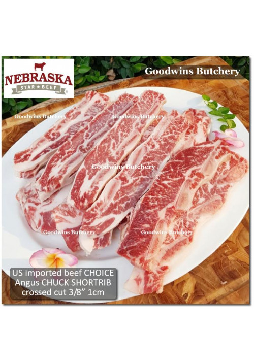 Beef rib shortrib CHUCK SHORT RIB 5ribs frozen US USDA choice Angus Nebraska CROSSED CUT galbi bulgogi 3/8" 1cm (price/pack 1kg 7-8pcs)